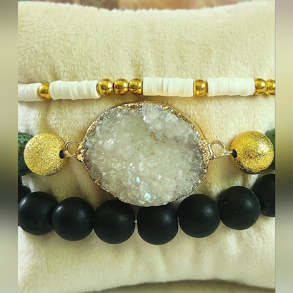 NWT Ryze Natural Stone White Druzy, Jasper, & Heishi Beaded Staxx Bracelets - Picture 3 of 7